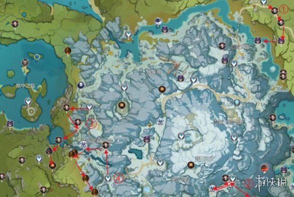 雪山地图,不少玩家有自己的探索路线,这里给大家整理了原神雪山探索